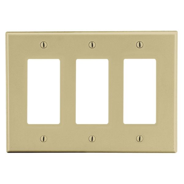 Hubbell Wiring Device-Kellems Wallplate, Mid-Size 3-Gang, 3) Decorator, Ivory PJ263I